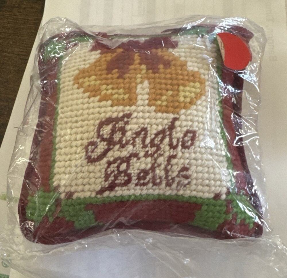 Tapestry Ornament 4”x4” Jingle Bell Red New